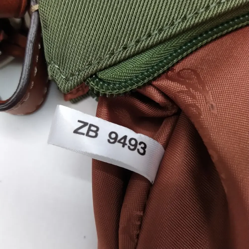 Fossil Oliver Green Nylon Leather Trim Zipper Closure Hobo Shoulder Bag